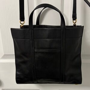 Fossil Black Leather Tote Bag with Gold Accents